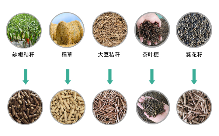 生物质颗粒机设备原料及成型颗粒图片 生物质颗粒机设备原料及成型颗粒图片